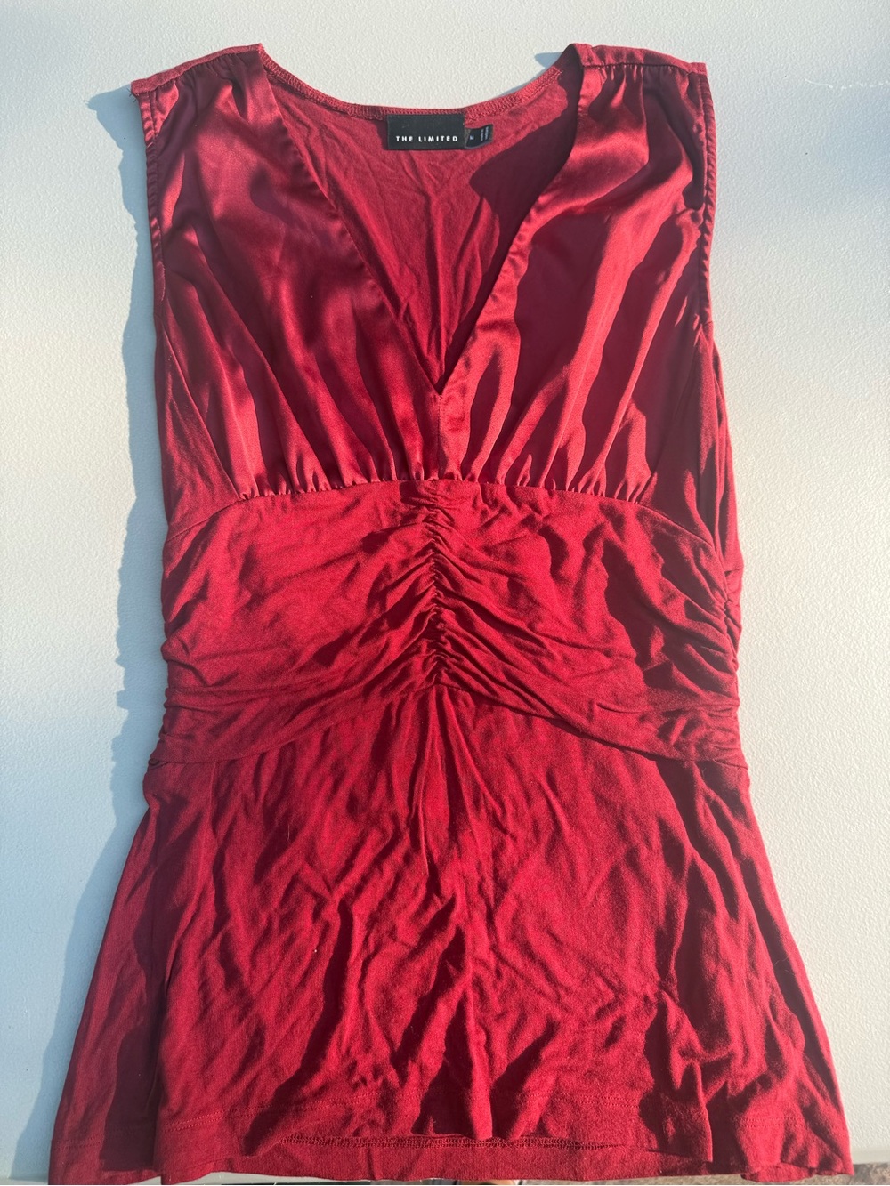 The Limited Red Sleeveless V-Neck Ruched Waist Top
